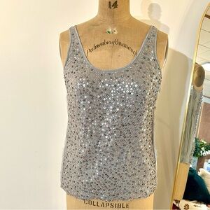 J Crew Women’s Silver & Taupe Silk Sequin Tank Top Sz 6 NWT
